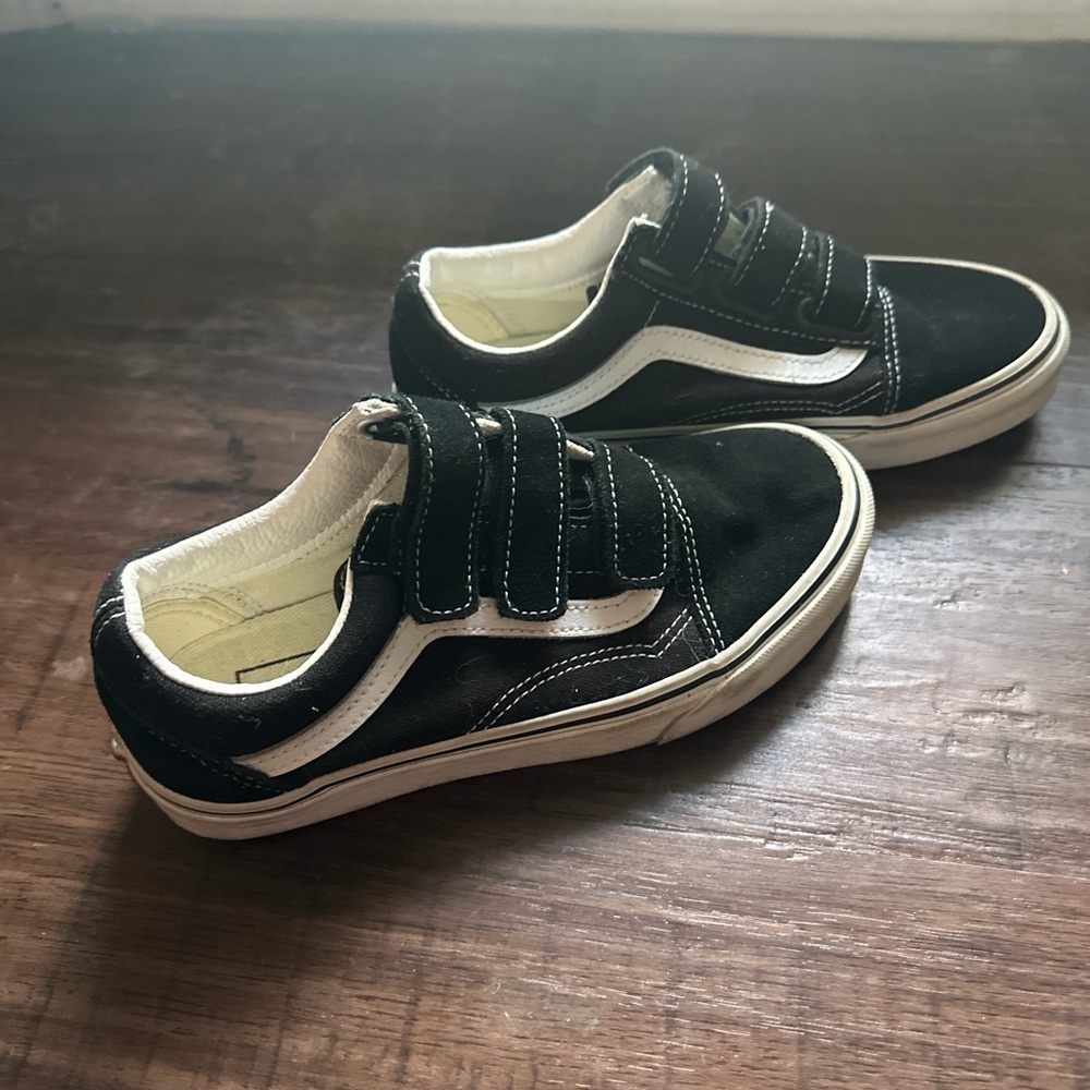 Kids Black and White velcro vans